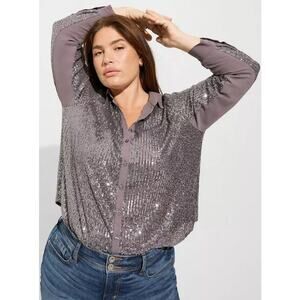 Torrid Madison Sequin Long Sleeve Button Down Top Plus Size Size 2X